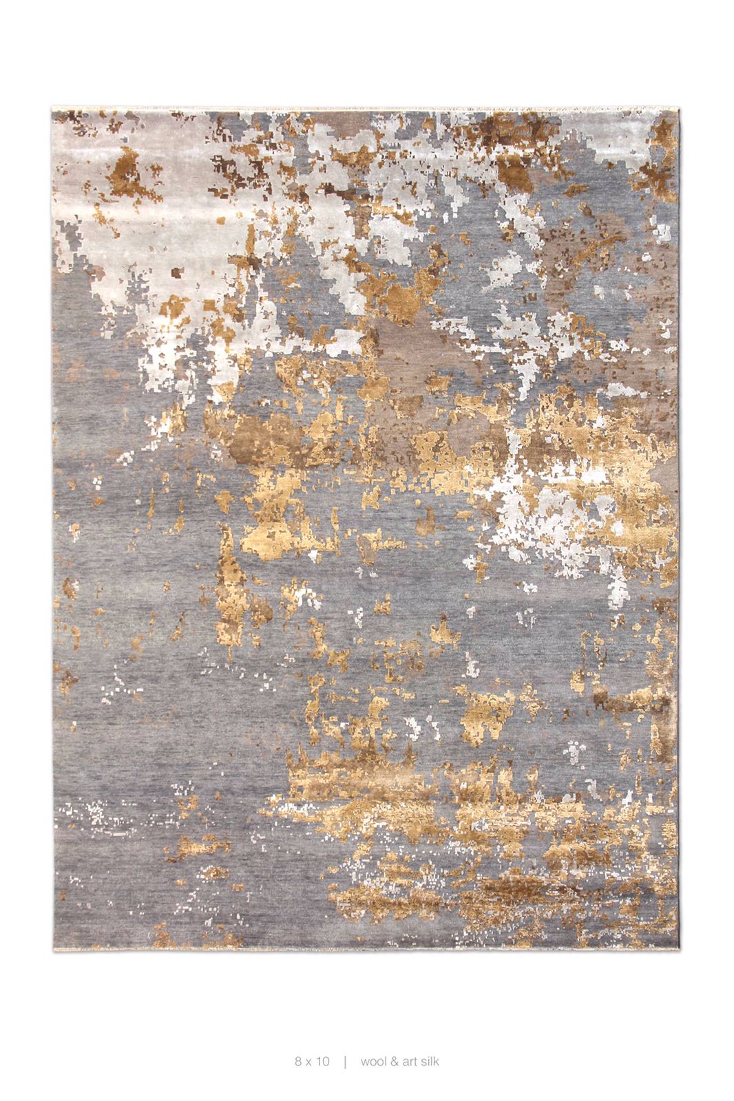 Modern Grey Copper Beige Hand-Knotted Wool and Silk 9'x12' Custom Rug