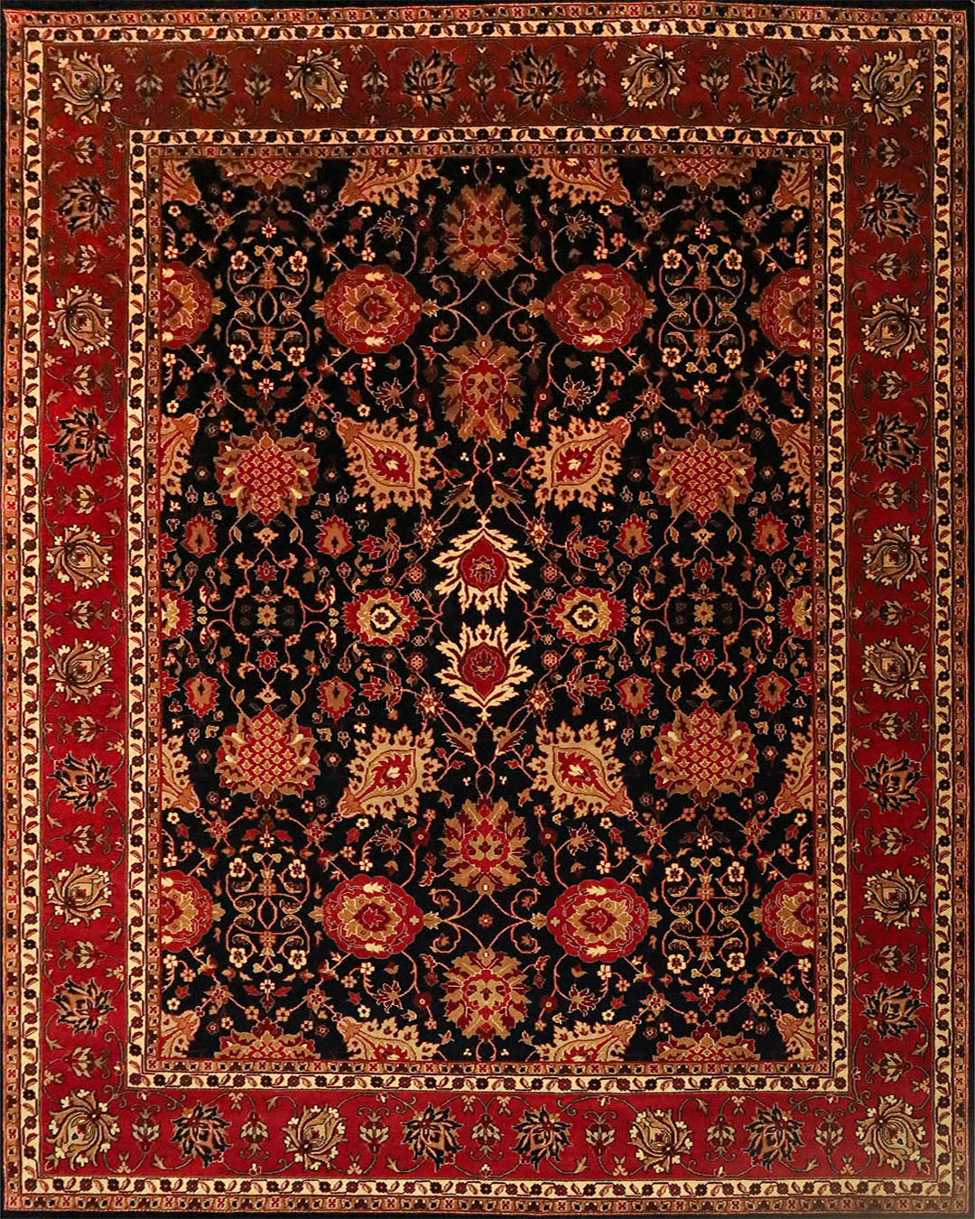 Moghul Dark Blue & Rust Fine Handmade 8'x10' Rug