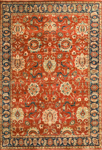 Moghul Rust & Blue Fine Handmade Vegetable Dyed 4'x8"x6'7" Rug