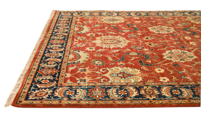 Moghul Rust & Blue Fine Handmade Vegetable Dyed 4'x8"x6'7" Rug