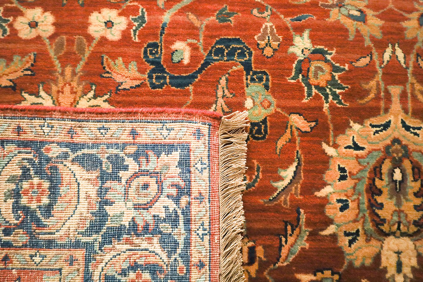 Moghul Rust & Blue Fine Handmade Vegetable Dyed 4'x8"x6'7" Rug