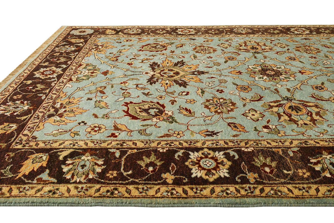 Sultan Shah Lt. Blue & Brown Fine Handmade 6'x9' Rug