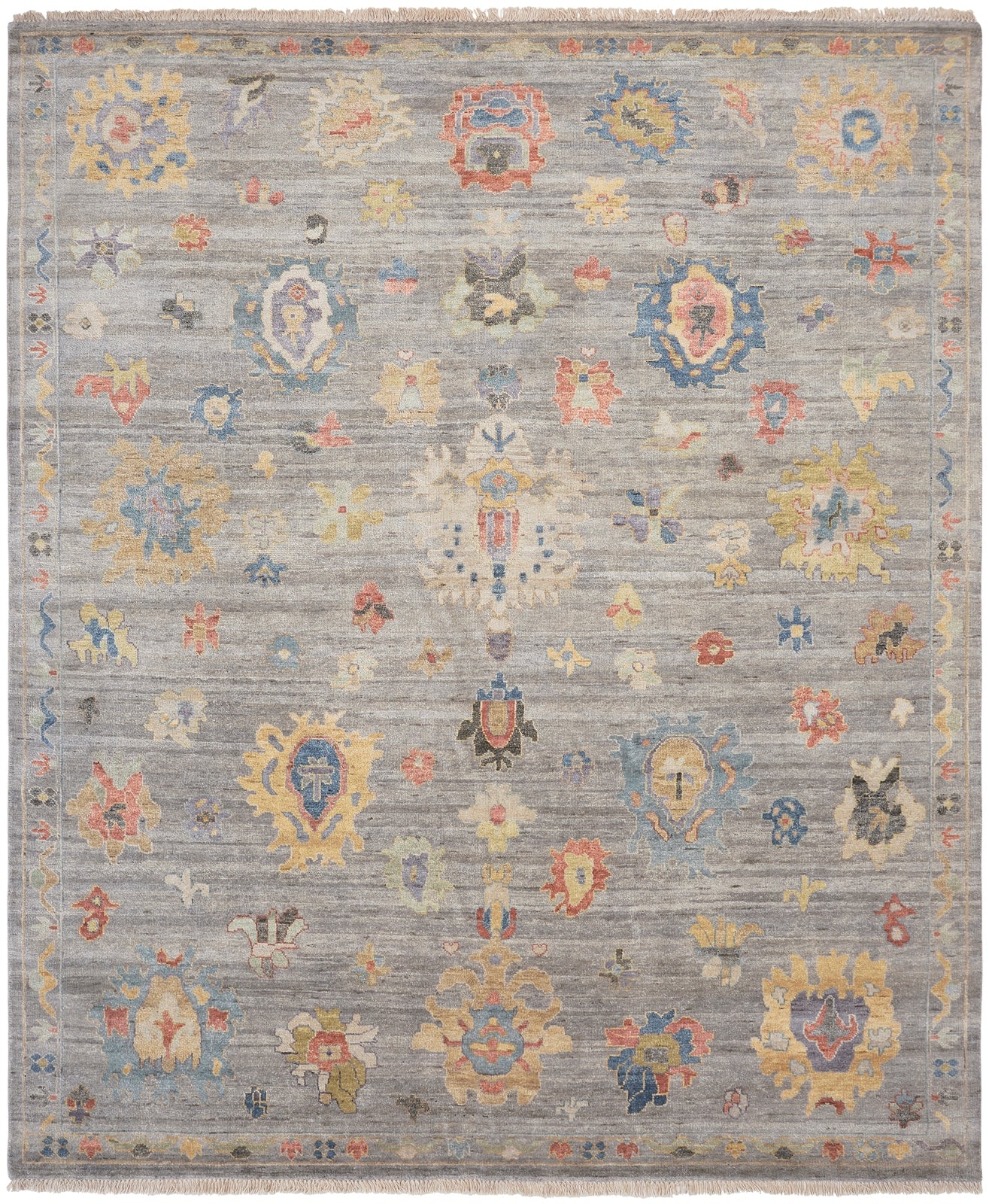 Adana AA893 Pearl Grey-Multi Wool & Silkette Blend Rug