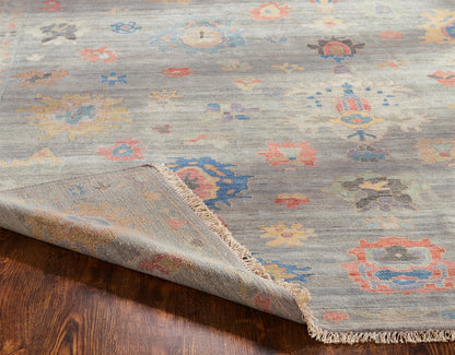 Adana AA893 Pearl Grey-Multi Wool & Silkette Blend Rug