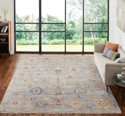 Adana AA893 Pearl Grey-Multi Wool & Silkette Blend Rug