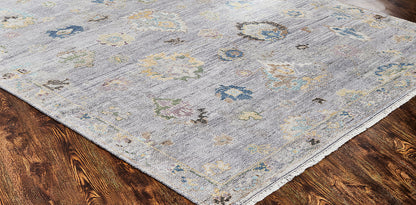 Ambrose AM1008 Dove Grey Hand Knotted Wool and Silkette Rug