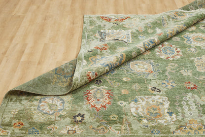 Ambrose AM1009 Green Hand Knotted Wool and Silkette Rug