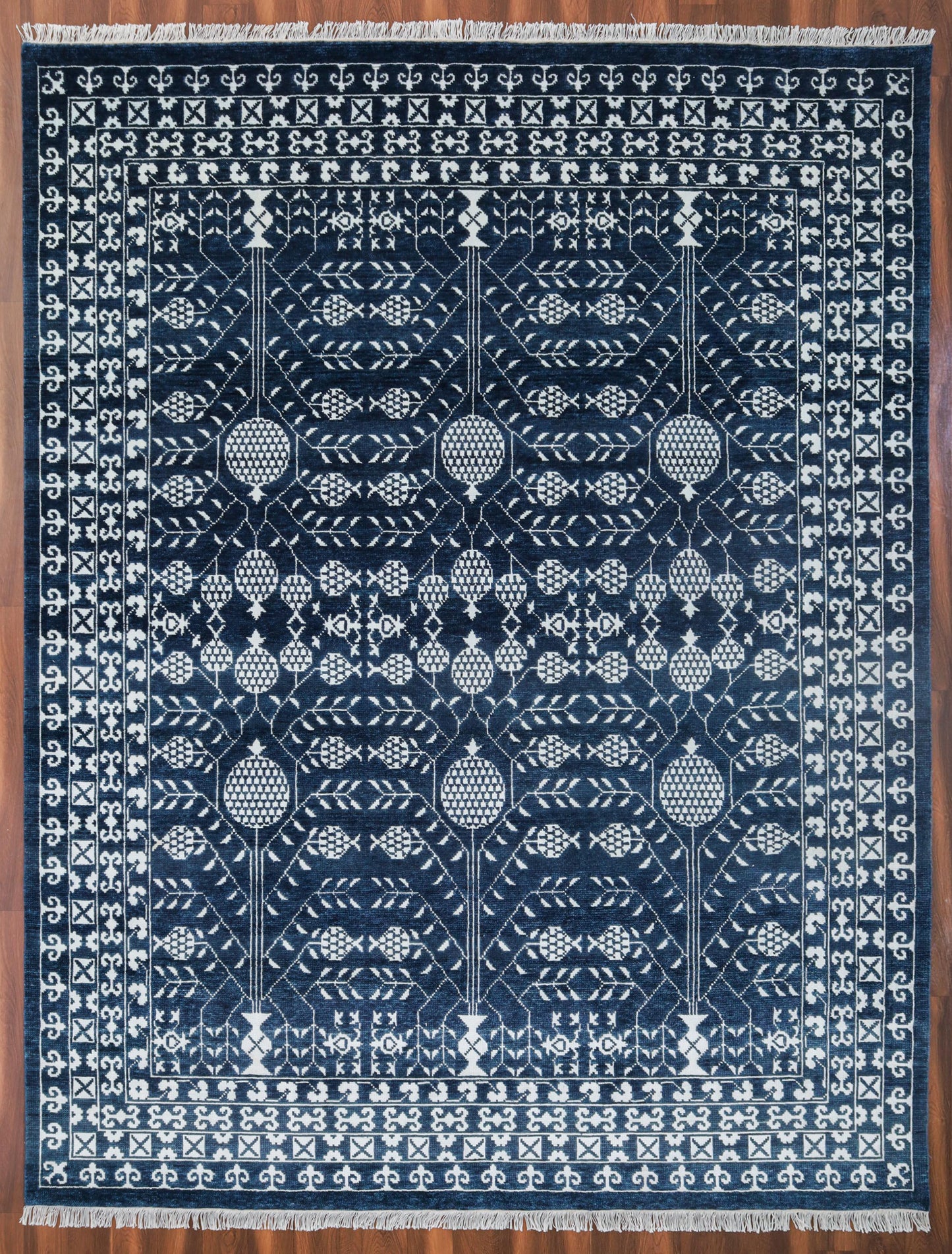 Anaar Blue Fine Handmade Wool & Silk 8'x10' Rug