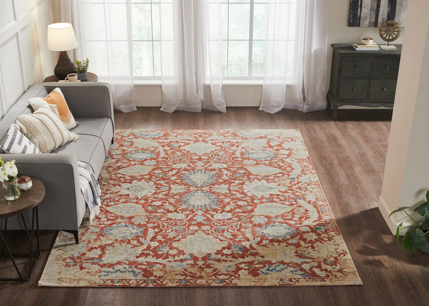 Blooma BM1381 Vintage Crimson Oushak Power Loom Wool Rug