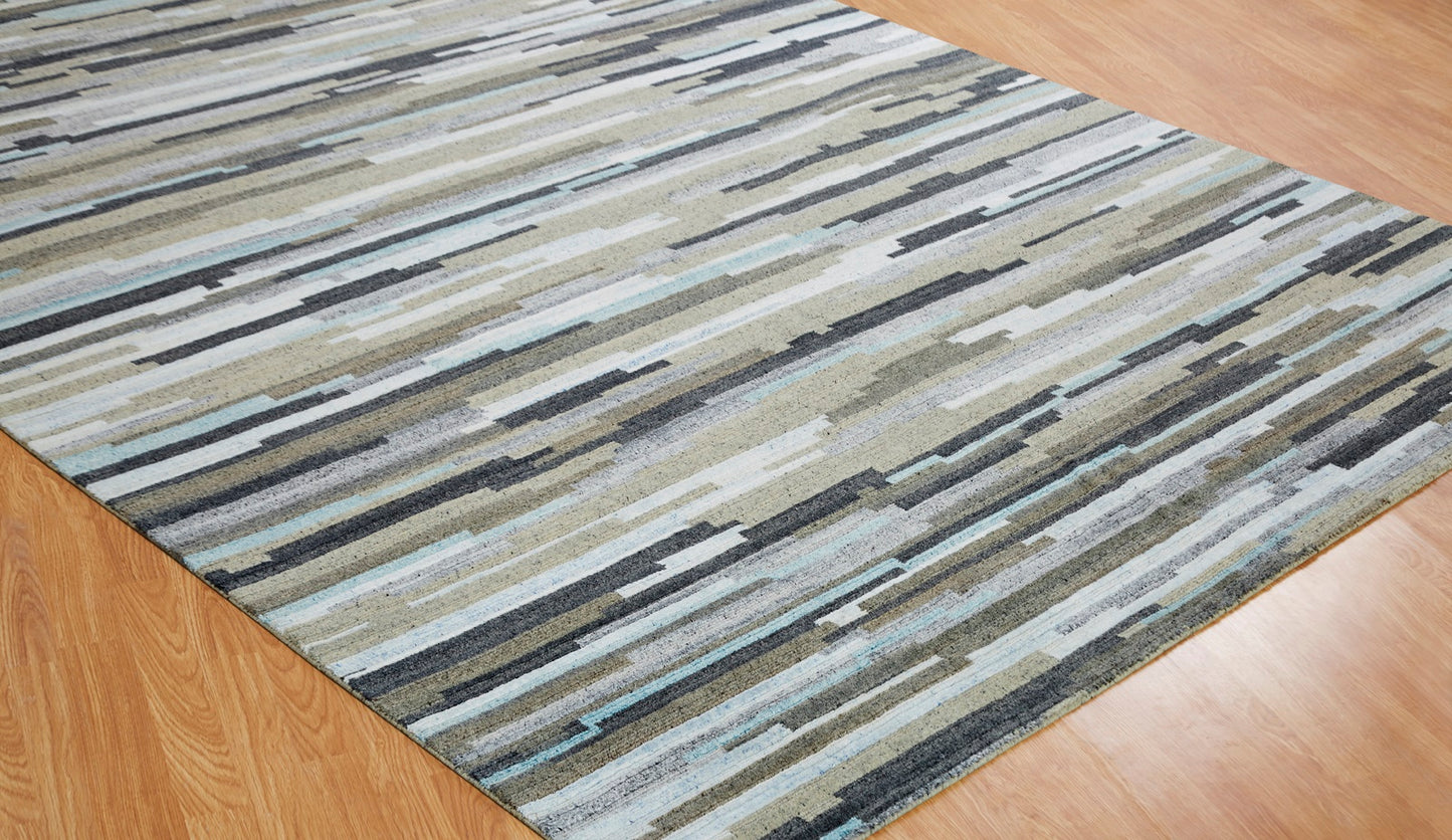 Elements EL-859 Grey/Chino/Sky Hand Knotted Wool & Silkette Rug