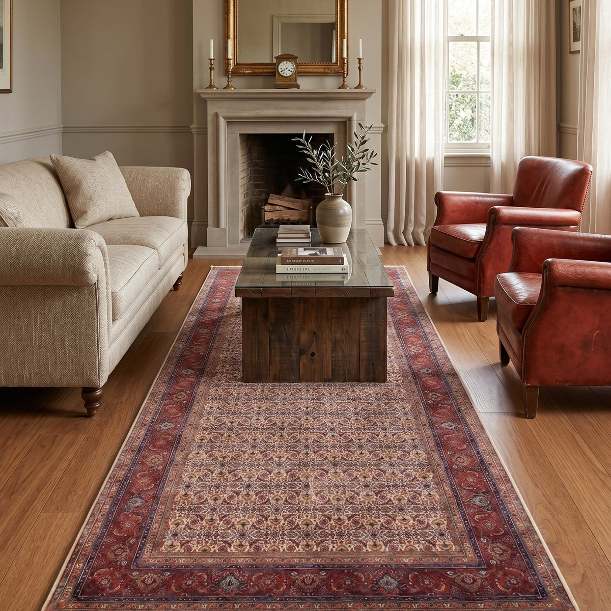 Herati Hand-knotted Fine Wool Rug Cream/Rust