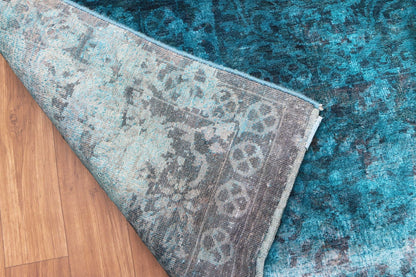 Blue Color Fine Handmade Wool & Silk Oxidized 9'x12' Rug