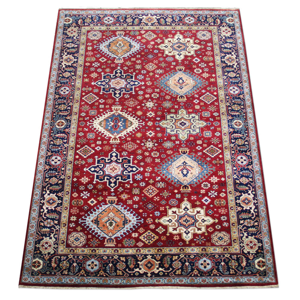 Karajeh Red/Navy New Zealand Wool Fine Hand-knotted Oriental Rug