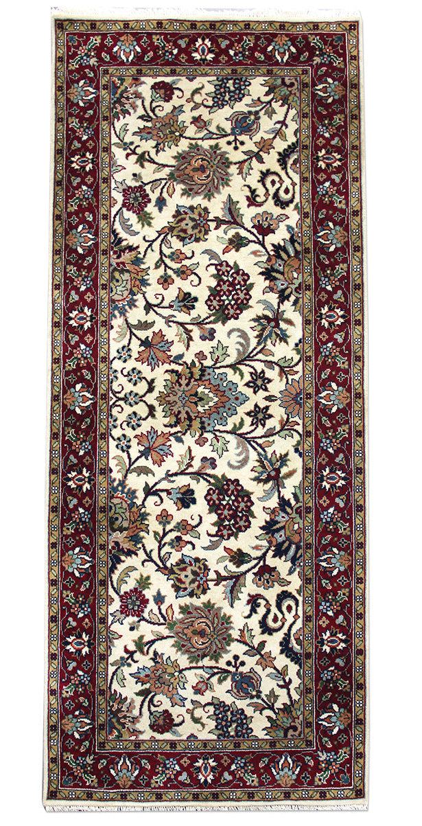 Keschmar Cream/Red New Zealand Wool Fine Hand-knotted Oriental Rug