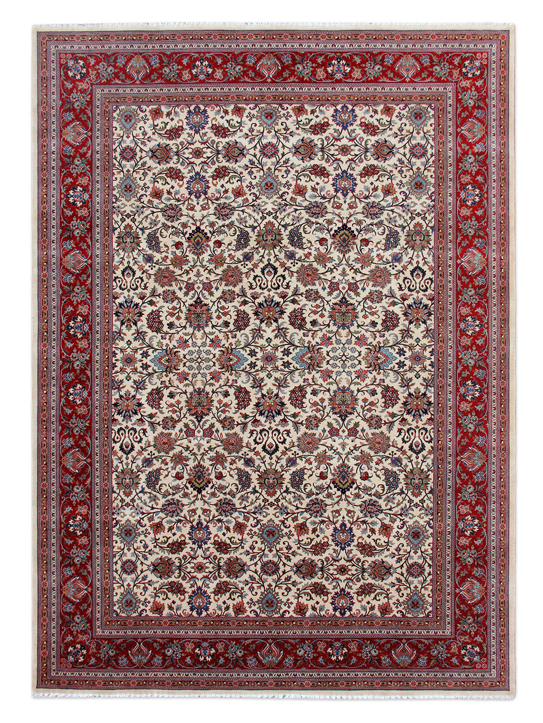 Keschmar Cream/Red New Zealand Wool Fine Hand-knotted Oriental Rug