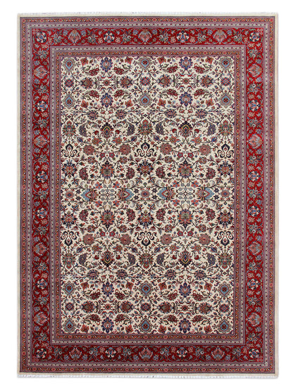 Keschmar Cream/Red New Zealand Wool Fine Hand-knotted Oriental Rug