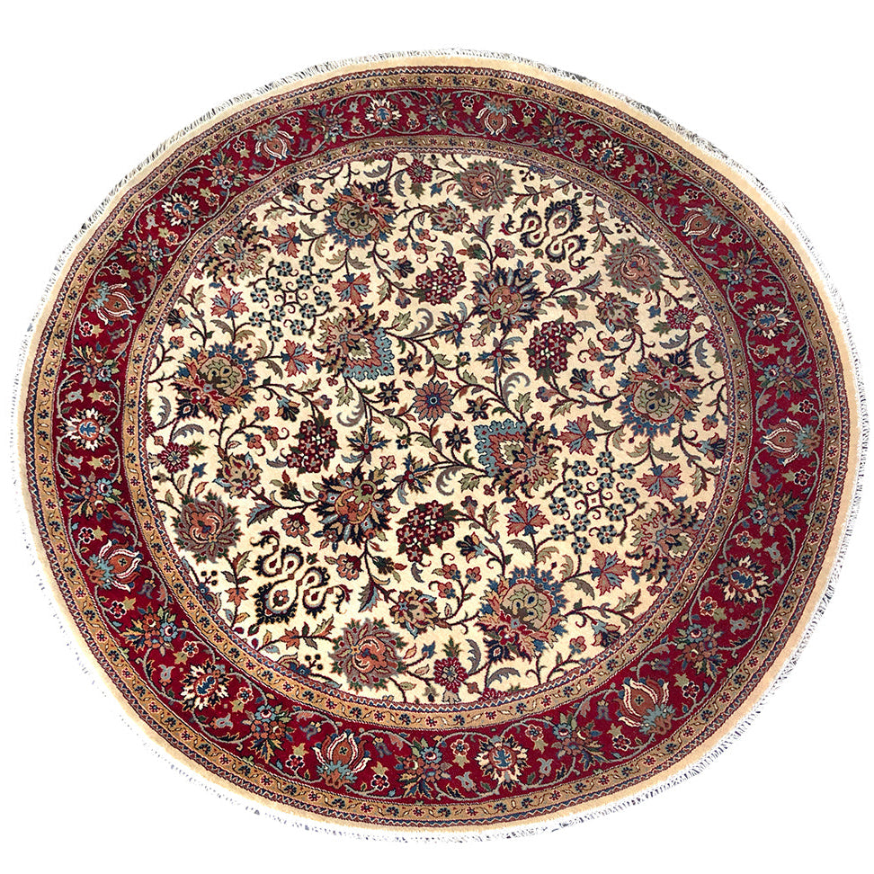 Keschmar Cream/Red New Zealand Wool Fine Hand-knotted Oriental Rug