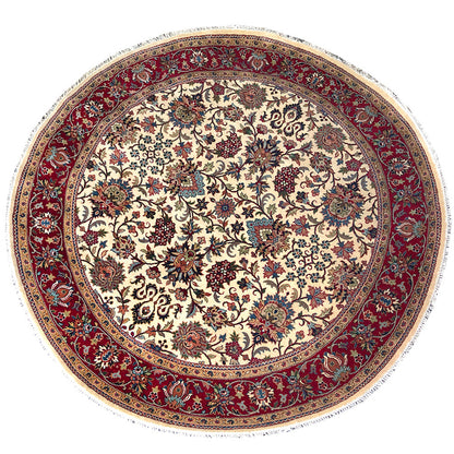 Keschmar Cream/Red New Zealand Wool Fine Hand-knotted Oriental Rug