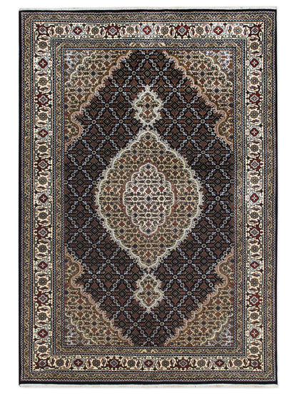 Mahi Bijar Black/Cream New Zealand Wool Fine Hand-knotted Oriental Rug