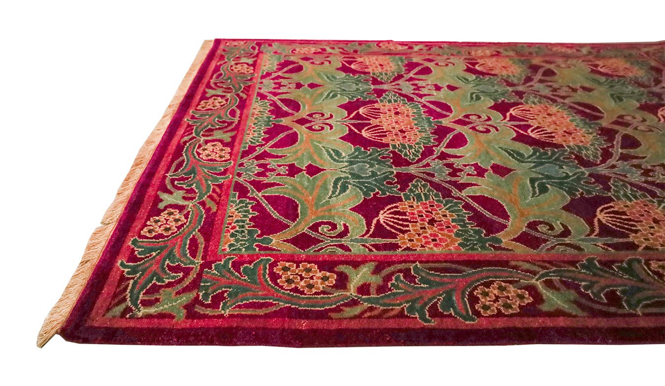 Mori B Burgundy Fine Handmade Contemporary 5'x7' Rug