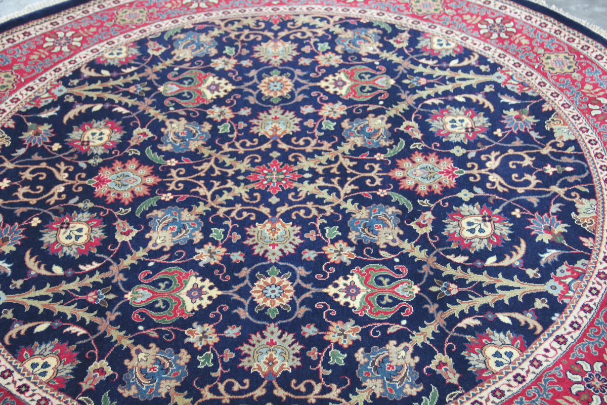 Semnan Navy/Red New Zealand Wool Fine Hand-knotted Oriental Rug