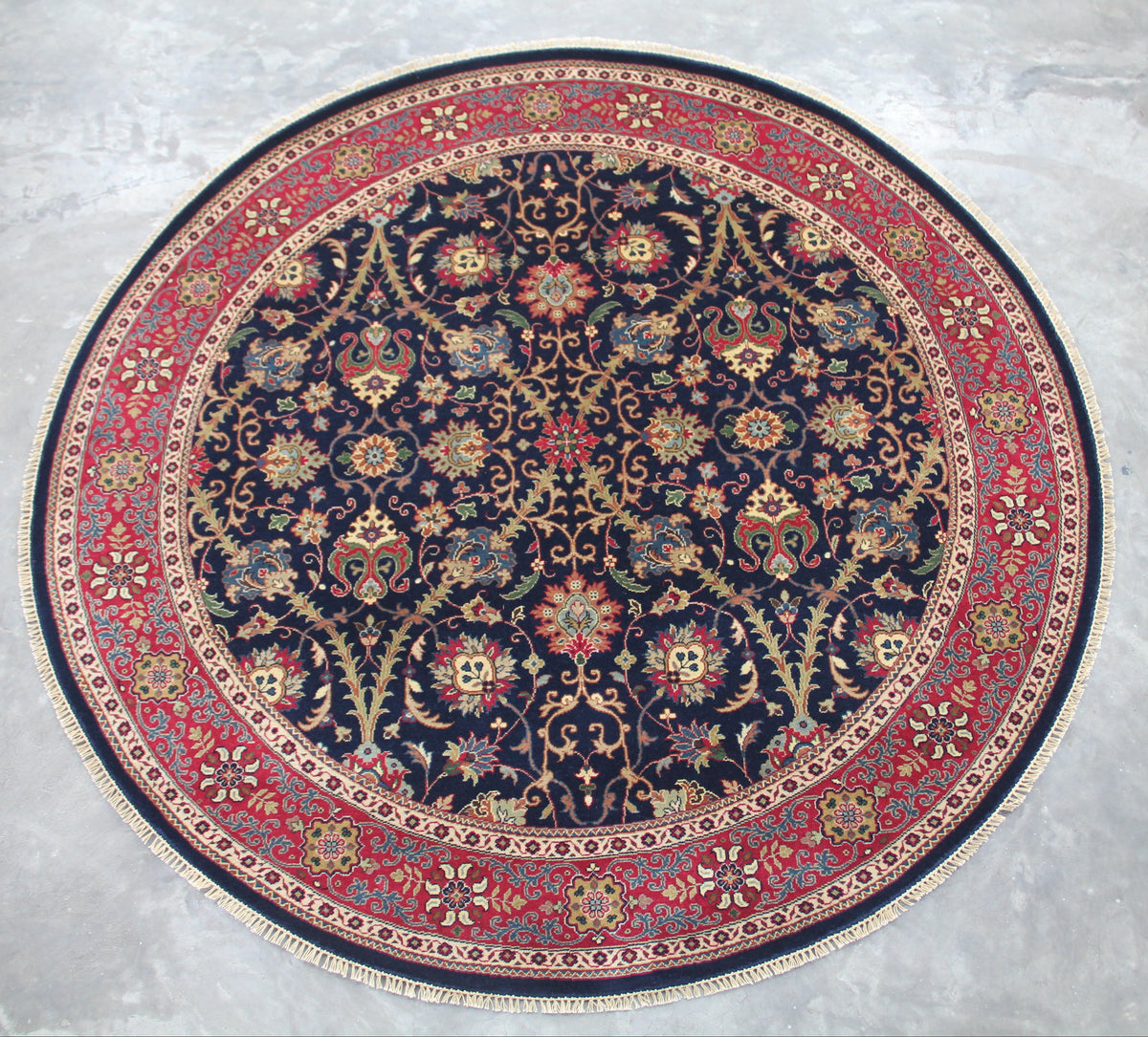Semnan Navy/Red New Zealand Wool Fine Hand-knotted Oriental Rug