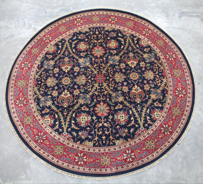 Semnan Navy/Red New Zealand Wool Fine Hand-knotted Oriental Rug