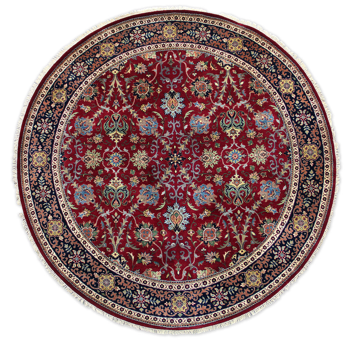 Semnan Red/Navy New Zealand Wool Fine Hand-knotted Oriental Rug