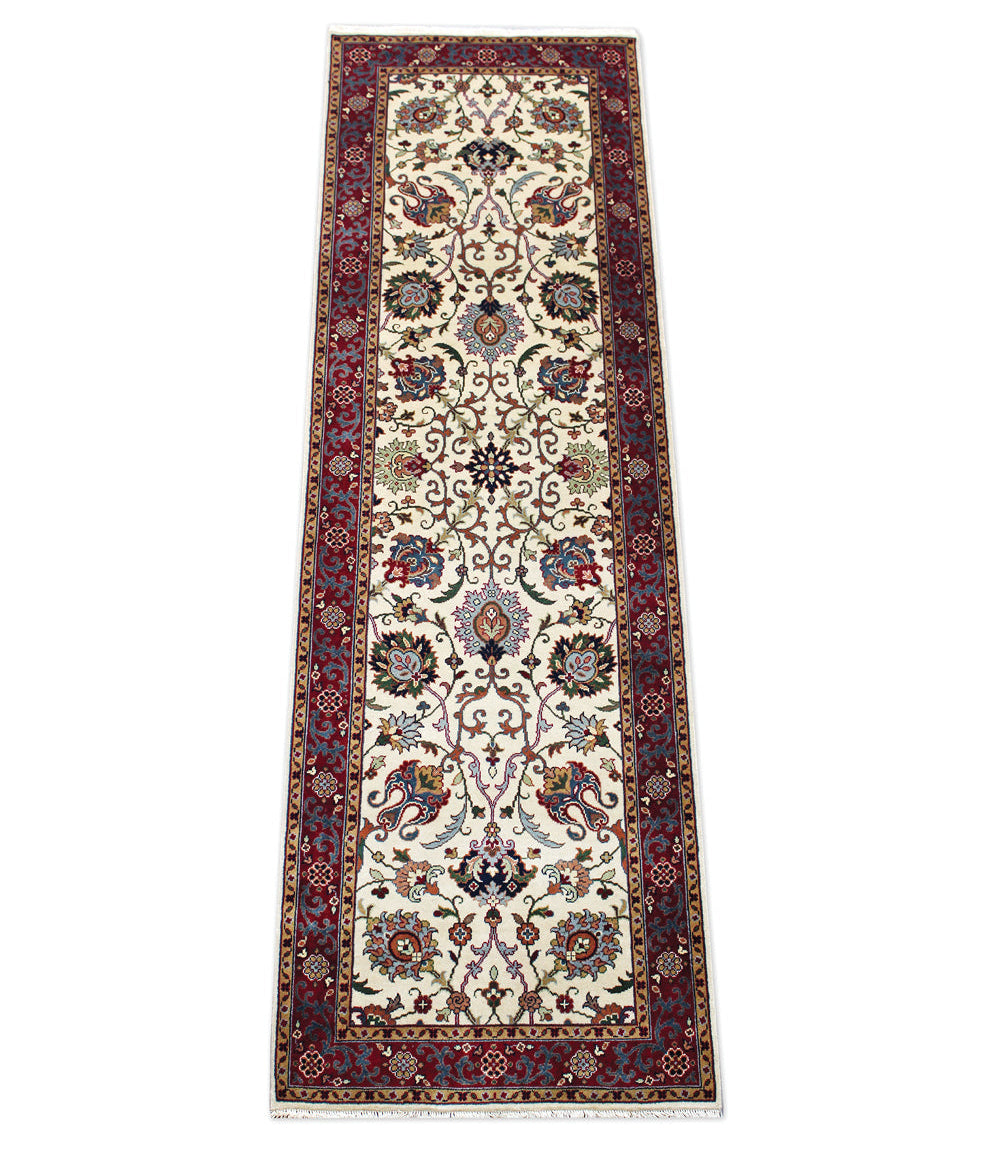 Semnan Cream/Red New Zealand Wool Fine Hand-knotted Oriental Rug