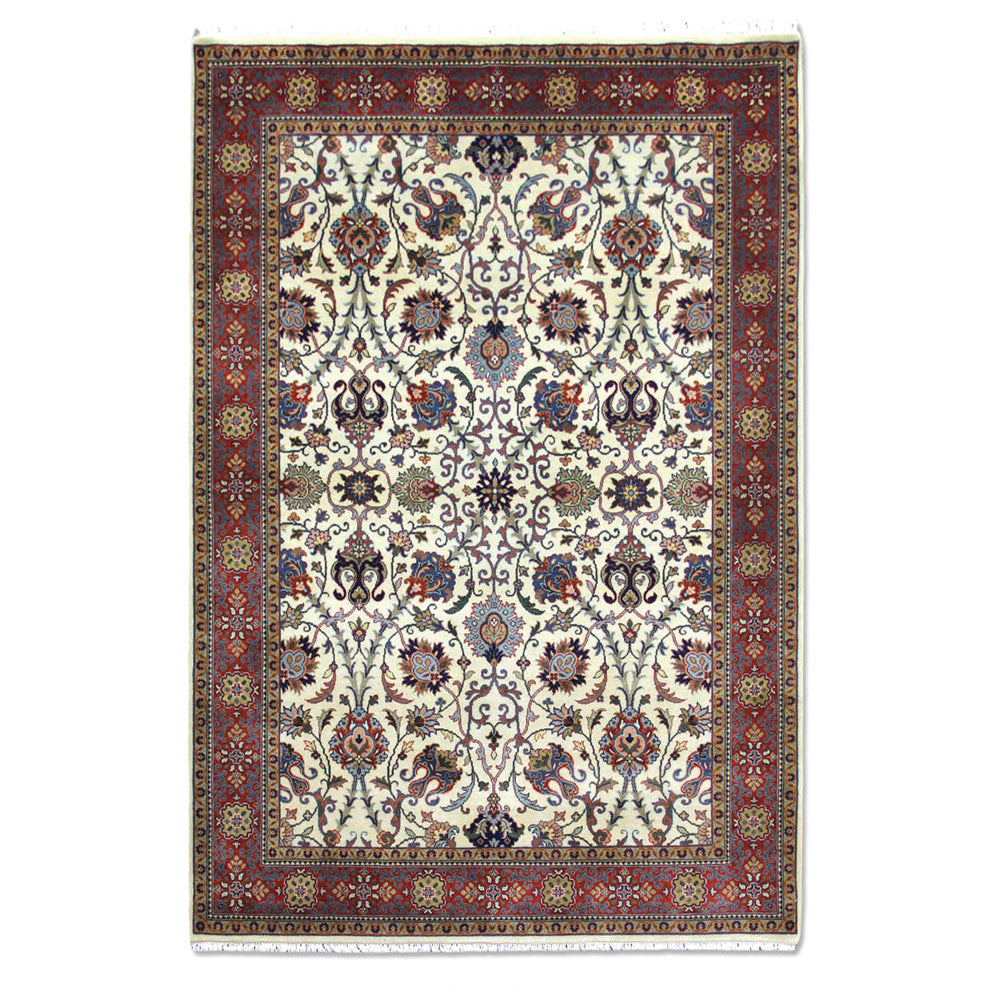 Semnan Cream/Rust New Zealand Wool Fine Hand-knotted Oriental Rug
