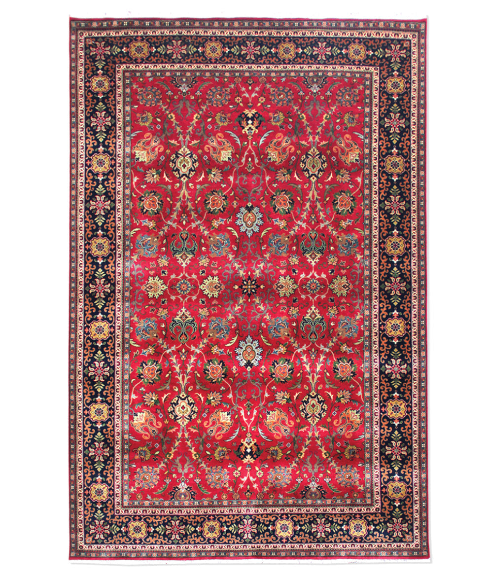 Semnan Light Red/Navy New Zealand Wool Fine Hand-knotted Oriental Rug