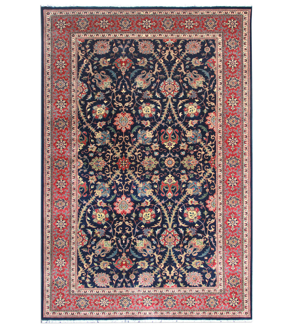 Semnan Navy/Red New Zealand Wool Fine Hand-knotted Oriental Rug