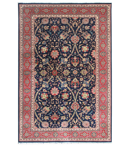 Semnan Navy/Red New Zealand Wool Fine Hand-knotted Oriental Rug