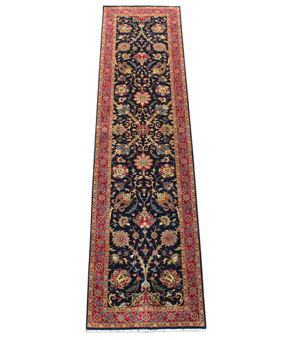 Semnan Navy/Red New Zealand Wool Fine Hand-knotted Oriental Rug