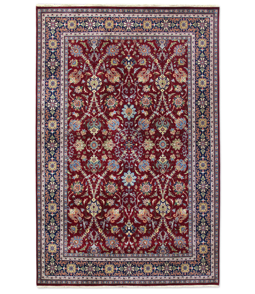 Semnan Red/Navy New Zealand Wool Fine Hand-knotted Oriental Rug
