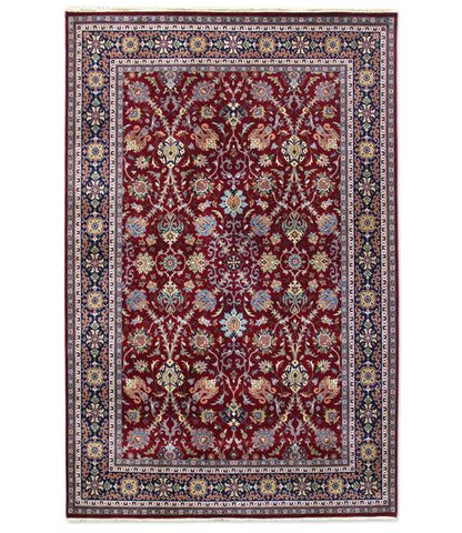 Semnan Red/Navy New Zealand Wool Fine Hand-knotted Oriental Rug