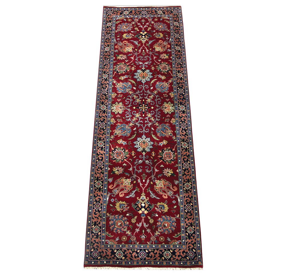 Semnan Red/Navy New Zealand Wool Fine Hand-knotted Oriental Rug