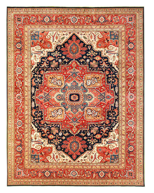 Serapi 1 Navy/Rust New Zealand Wool Fine Hand-knotted Oriental Rug