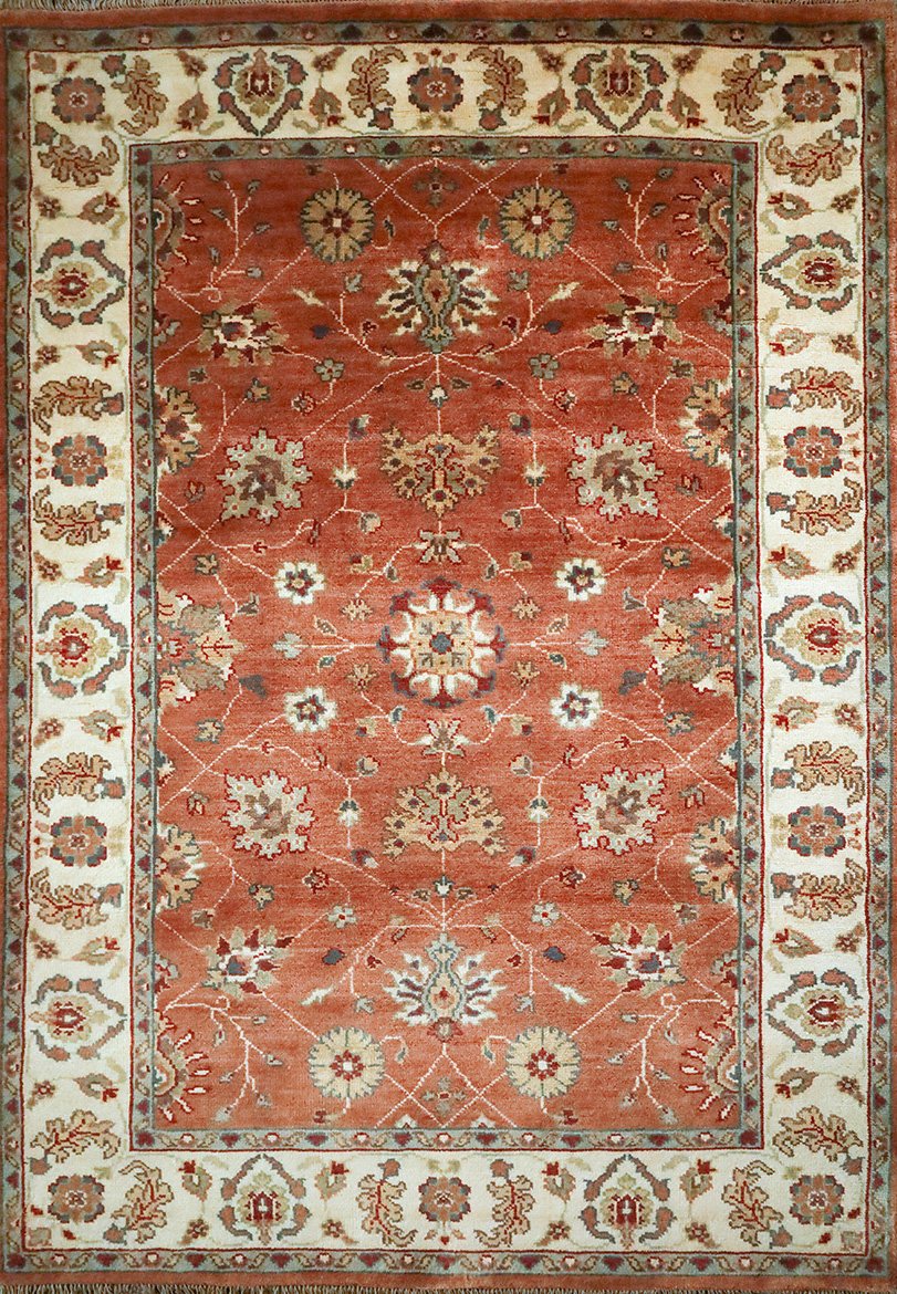 Sultanabad Rose & Ivory Fine Handmade 4'7"x6'5" Rug