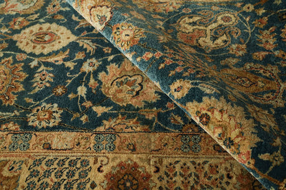 Tabriz Md. Blue & Camel Fine Handmade 3'x5' Rug