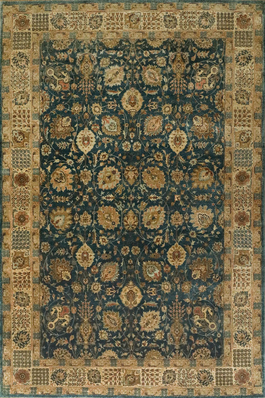 Tabriz Md. Blue & Camel Fine Handmade 3'x5' Rug