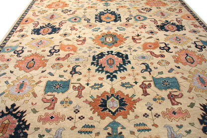 Mahal Beige Hand-Knotted Wool 10'x17' Custom Rug