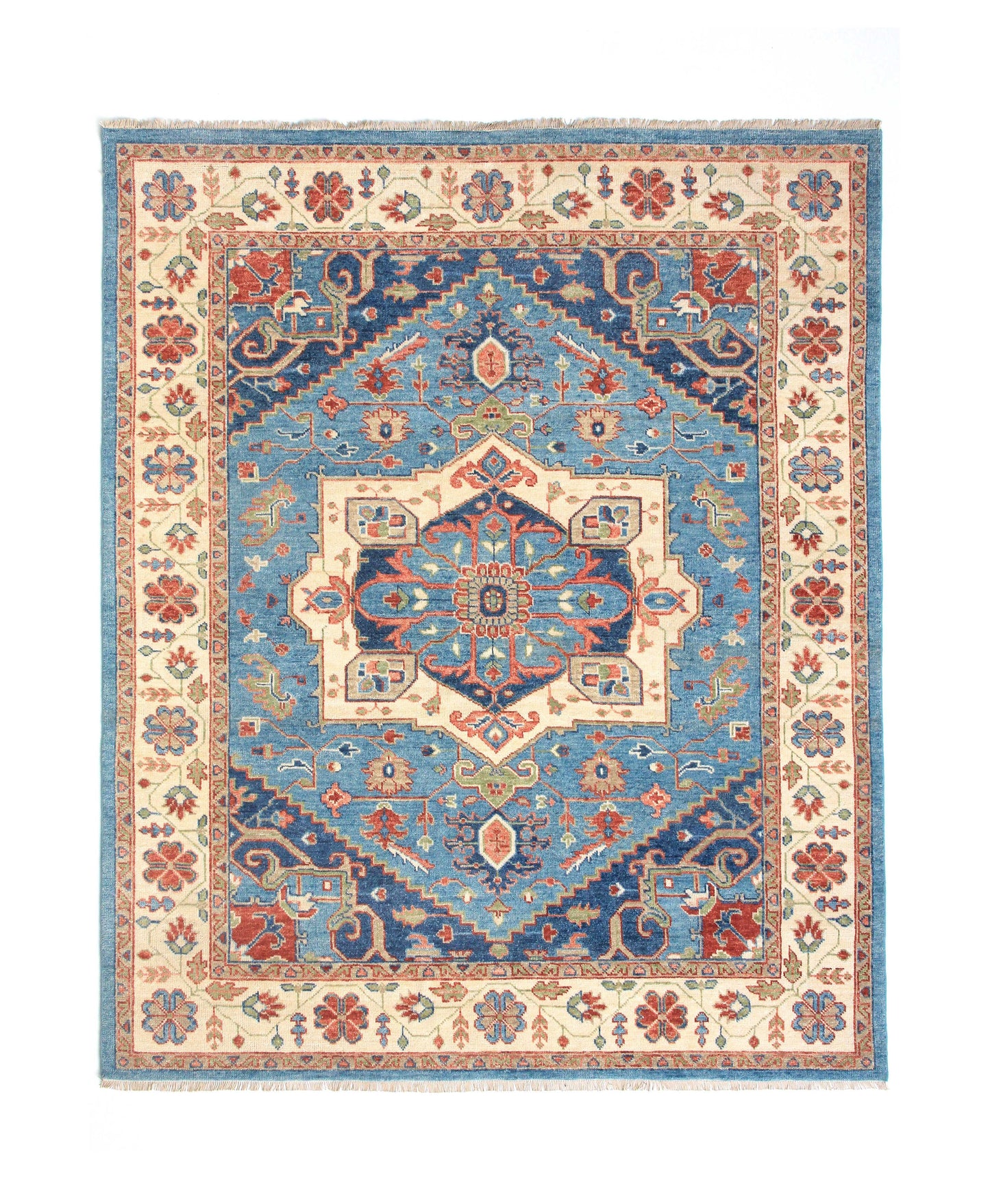 Heriz Blue Hand-Knotted Wool 8'x12' Custom Rug