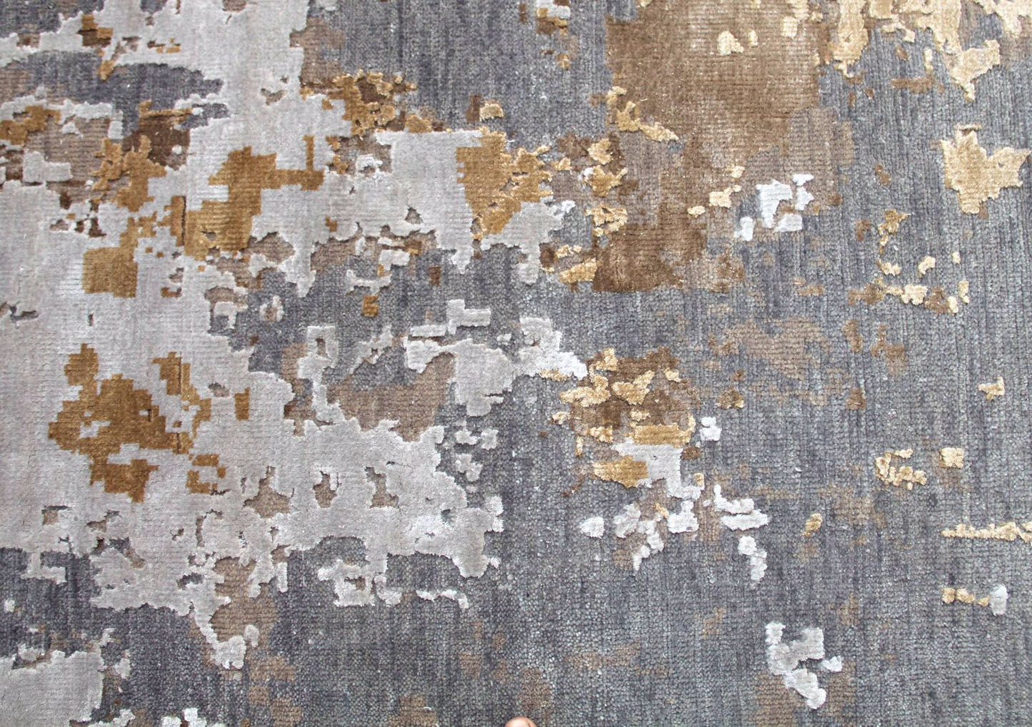 Modern Grey Copper Beige Hand-Knotted Wool and Silk 9'x12' Custom Rug