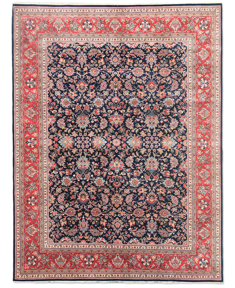 Keschmar Navy/Rust New Zealand Wool Fine Hand-knotted Oriental Rug