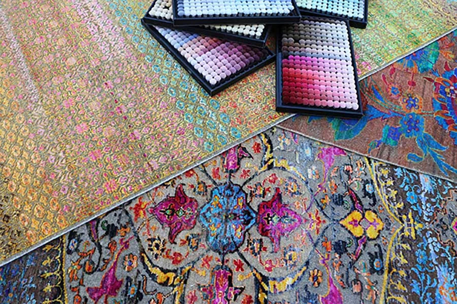 colors poms on a rug picking perfect  color for the new roject